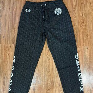 Chrome Hearts White Horseshoe Script Black Sweatpants Unisex Size 2XL